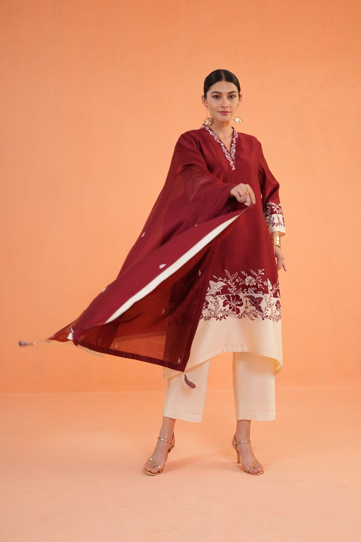 ORIGANI Maroon Miragea Dupatta