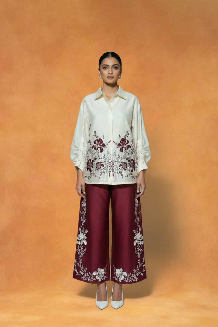 ORIGANI Maroon Mirage Co ord Set